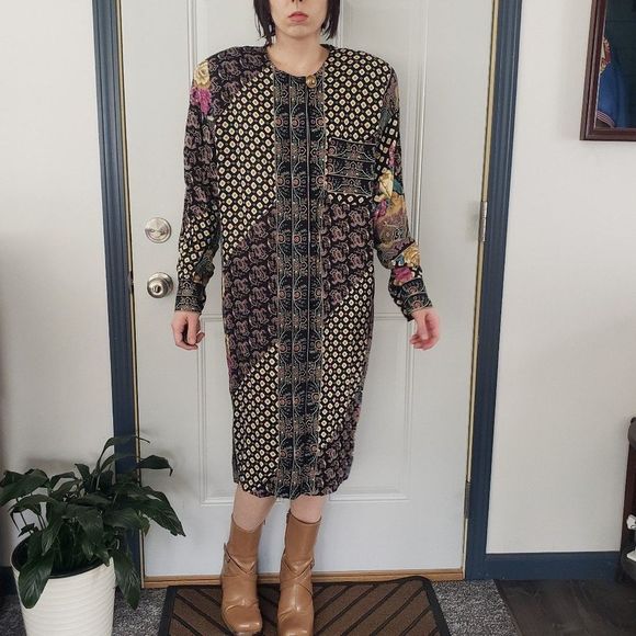 Vintage Dresses & Skirts - 70s/80s‎ Funk Paisley and Floral Sheath Dress